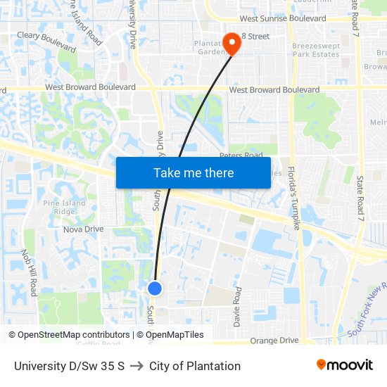 University D/Sw 35 S to City of Plantation map