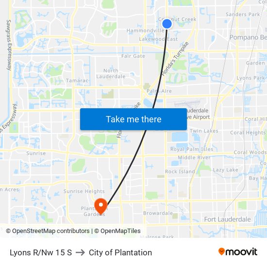 Lyons R/Nw 15 S to City of Plantation map