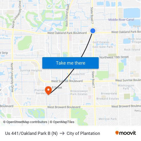 Us 441/Oakland Park B (N) to City of Plantation map