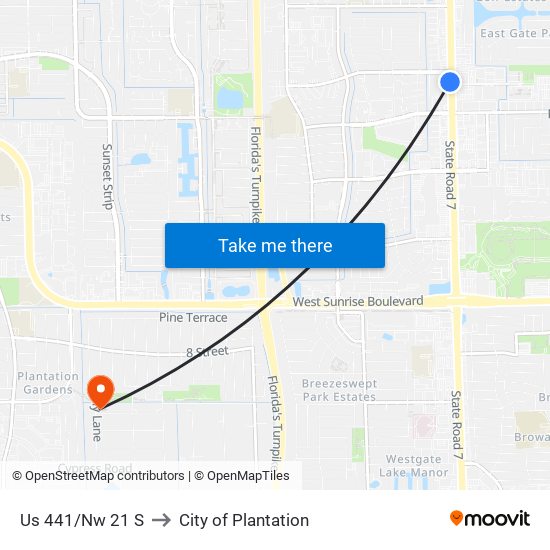 Us 441/Nw 21 S to City of Plantation map