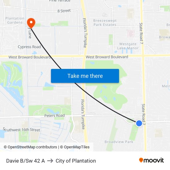 DAVIE B/SW 42 A to City of Plantation map