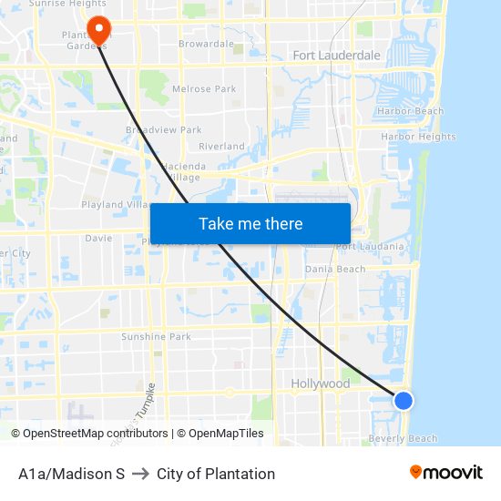 A1a/Madison S to City of Plantation map