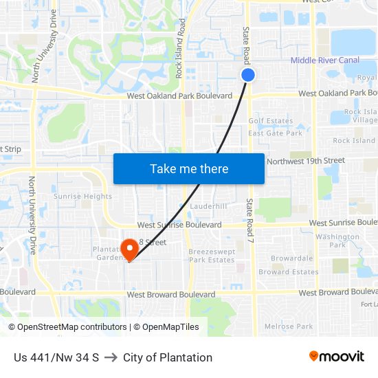 Us 441/Nw 34 S to City of Plantation map