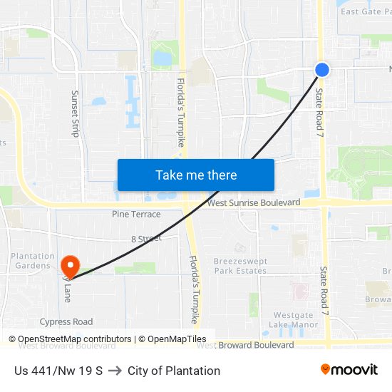 Us 441/Nw 19 S to City of Plantation map