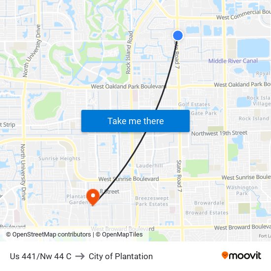 Us 441/Nw 44 C to City of Plantation map