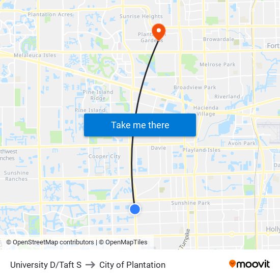 University D/Taft S to City of Plantation map