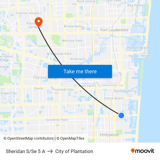 Sheridan S/Se 5 A to City of Plantation map