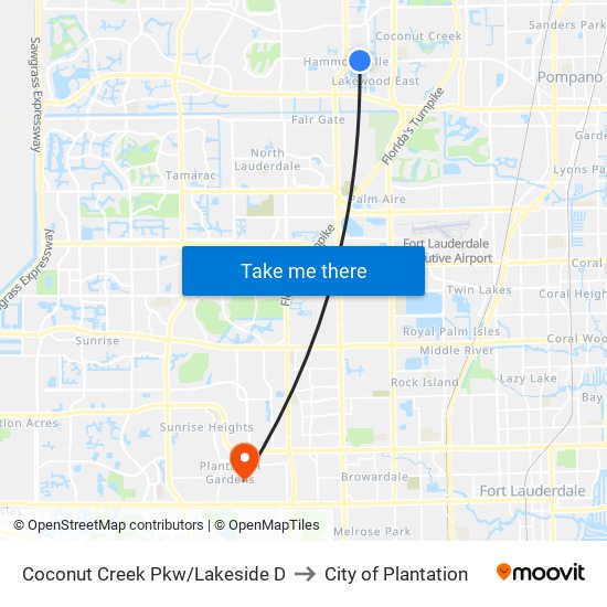 Coconut Creek Pkw/Lakeside D to City of Plantation map