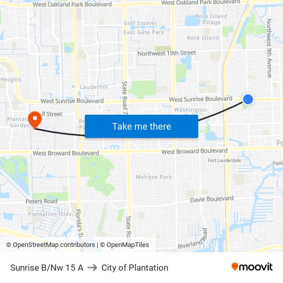 Sunrise B/Nw 15 A to City of Plantation map