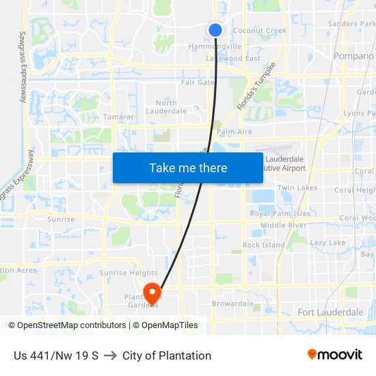 Us 441/Nw 19 S to City of Plantation map