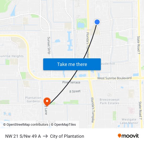 NW 21 S/NW 49 A to City of Plantation map