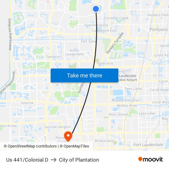 US 441/COLONIAL D to City of Plantation map