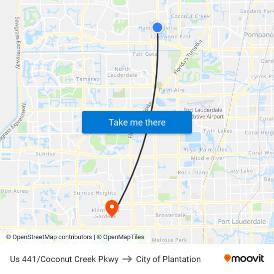 US 441/COCONUT CREEK PKWY to City of Plantation map