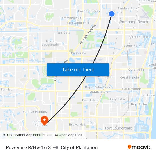 POWERLINE R/NW 16 S to City of Plantation map