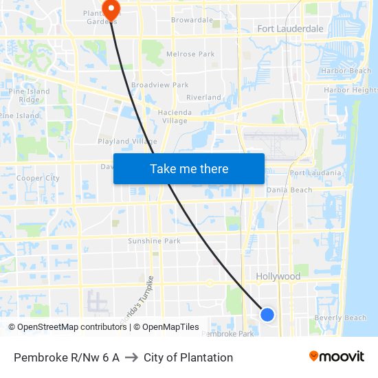 PEMBROKE R/NW 6 A to City of Plantation map