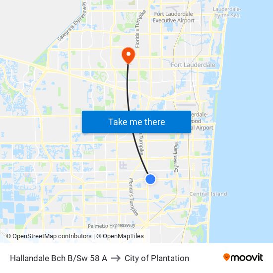 HALLANDALE BCH B/SW 58 A to City of Plantation map