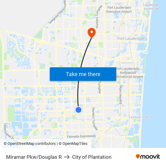 Miramar Pkw/Douglas R to City of Plantation map