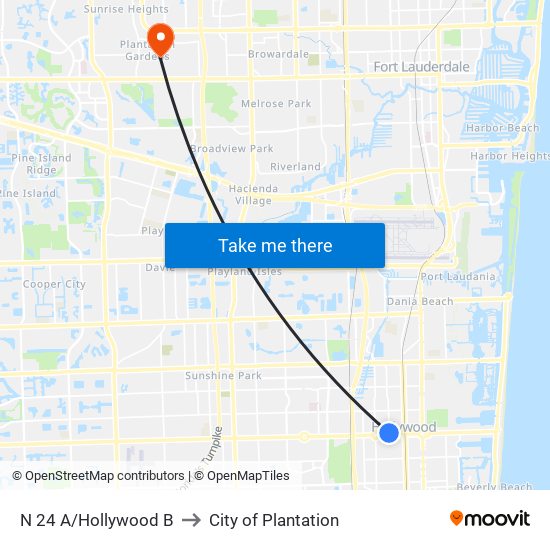 N 24 A/Hollywood B to City of Plantation map