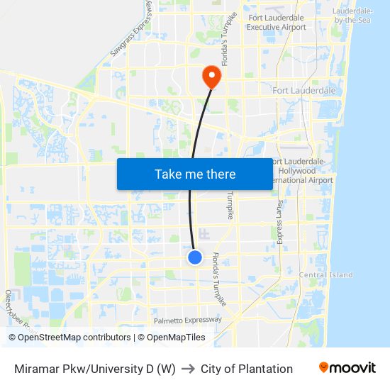 MIRAMAR PKW/UNIVERSITY D (W) to City of Plantation map