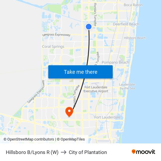 Hillsboro B/Lyons R (W) to City of Plantation map