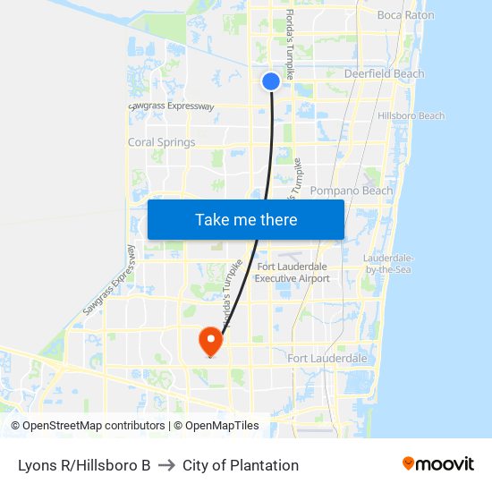 Lyons R/Hillsboro B to City of Plantation map