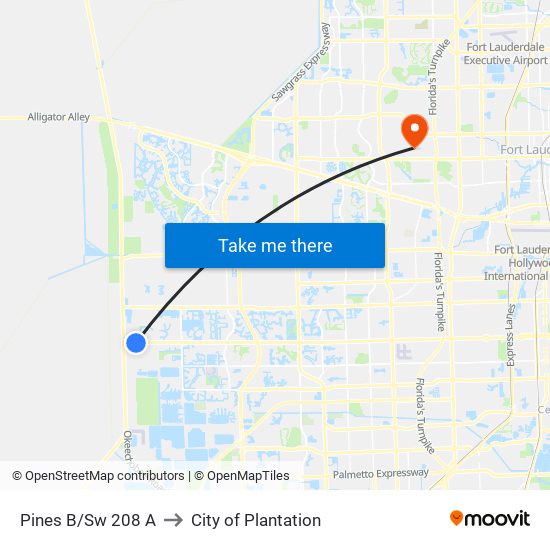 PINES B/SW 208 A to City of Plantation map