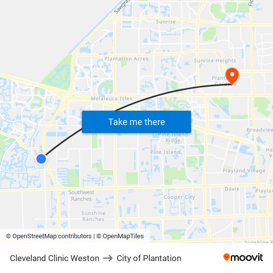 Cleveland Clinic Weston to City of Plantation map