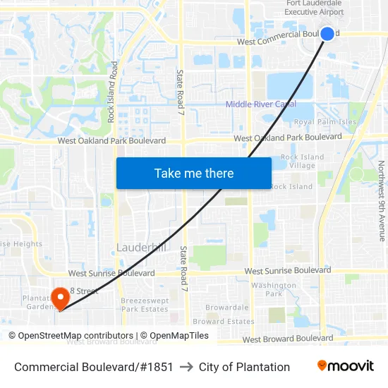 Commercial Boulevard/#1851 to City of Plantation map