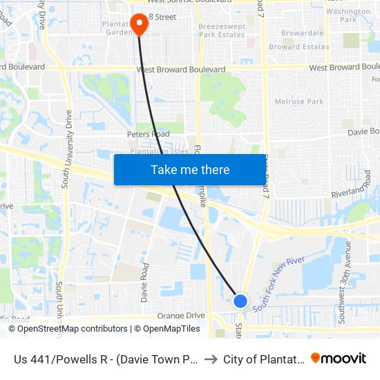 Us 441/Powells R - (Davie Town Plaza) to City of Plantation map