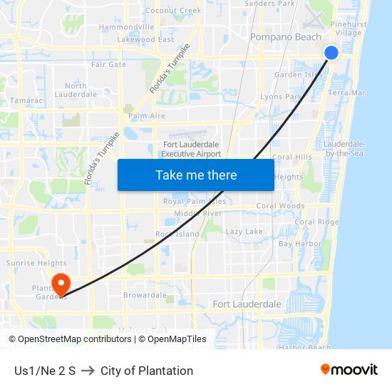 Us1/Ne 2 S to City of Plantation map