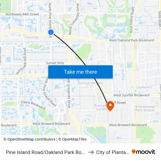 Pine Island Road/Oakland Park Boulevard to City of Plantation map