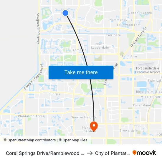 Coral Springs Drive/Ramblewood Drive to City of Plantation map