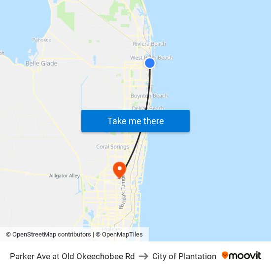 Parker Ave at Old Okeechobee Rd to City of Plantation map