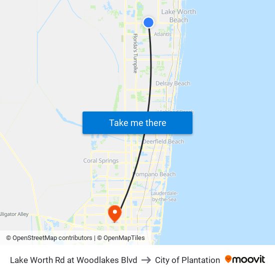 LAKE WORTH RD at WOODLAKES BLVD to City of Plantation map