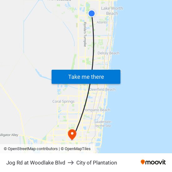 JOG RD at WOODLAKE BLVD to City of Plantation map