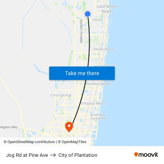 Jog Rd at Pine Ave to City of Plantation map