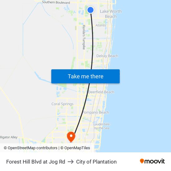 Forest Hill Blvd at  Jog Rd to City of Plantation map