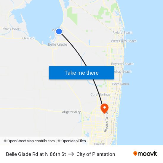 Belle Glade Rd at N 86th St to City of Plantation map