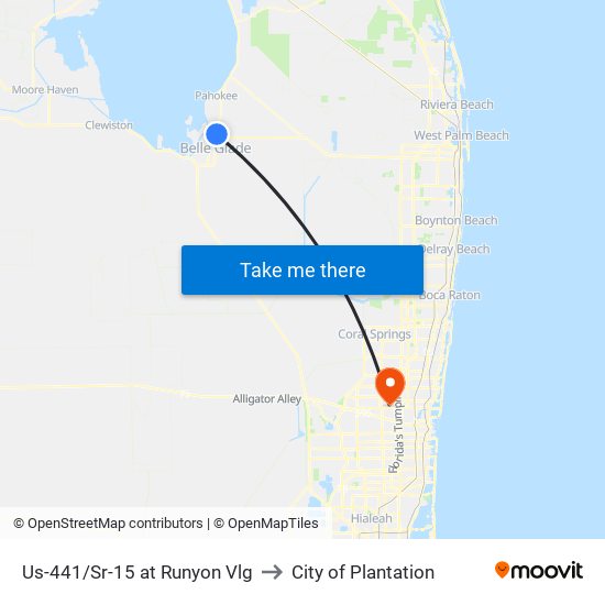 Us-441/Sr-15 at Runyon Vlg to City of Plantation map