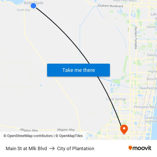 Main St at Mlk Blvd to City of Plantation map