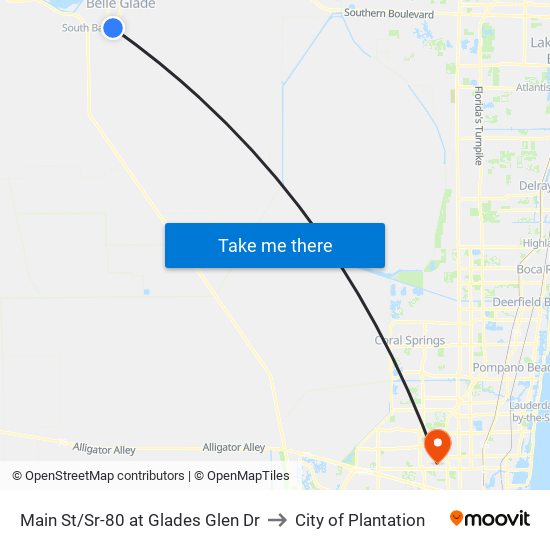 Main St/Sr-80 at Glades Glen Dr to City of Plantation map