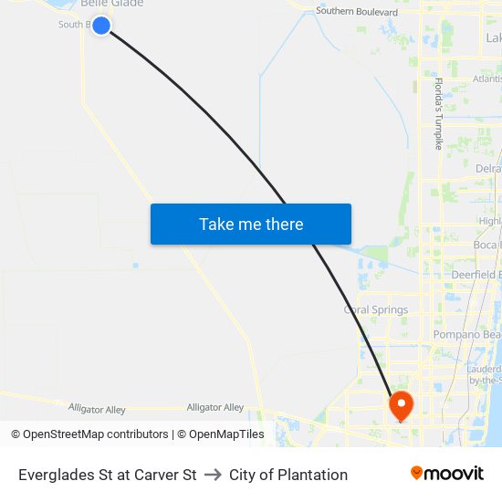 EVERGLADES ST at CARVER ST to City of Plantation map