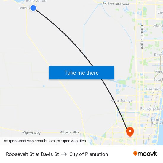 ROOSEVELT ST at DAVIS ST to City of Plantation map