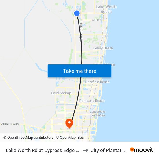 LAKE WORTH RD at CYPRESS EDGE DR to City of Plantation map