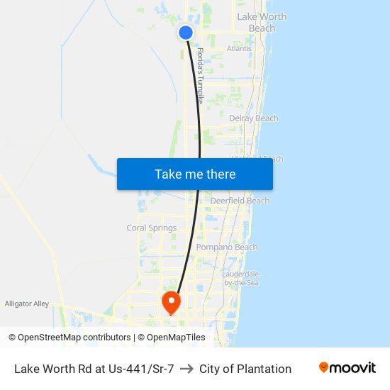 Lake Worth Rd at Us-441/Sr-7 to City of Plantation map