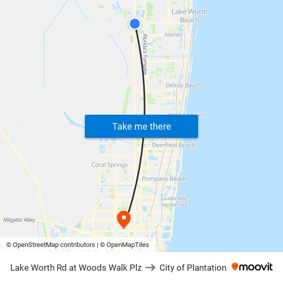 Lake Worth Rd at Woods Walk Plz to City of Plantation map