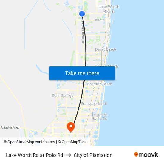 Lake Worth Rd at Polo Rd to City of Plantation map