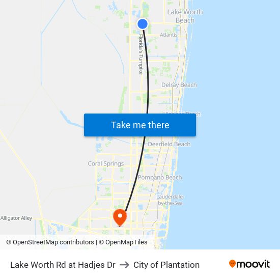 Lake Worth Rd at Hadjes Dr to City of Plantation map