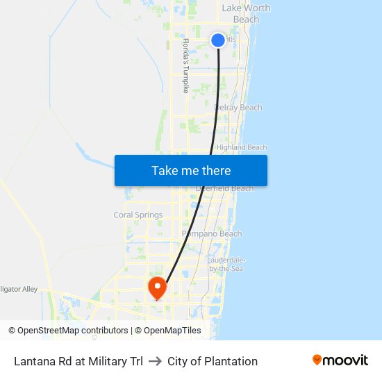 Lantana Rd at Military Trl to City of Plantation map