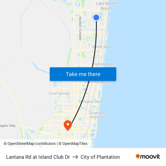 Lantana Rd at Island Club Dr to City of Plantation map